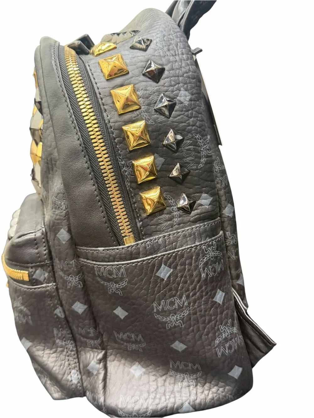 MCM Logogram Visetos Black Leather Backpack